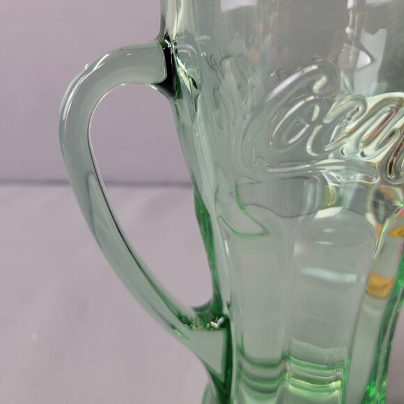 Libbey Coca Cola Glass Mug 16 fl oz Handled Green Tint Heavy 6.25" Tall Embossed - Picture 9 of 12